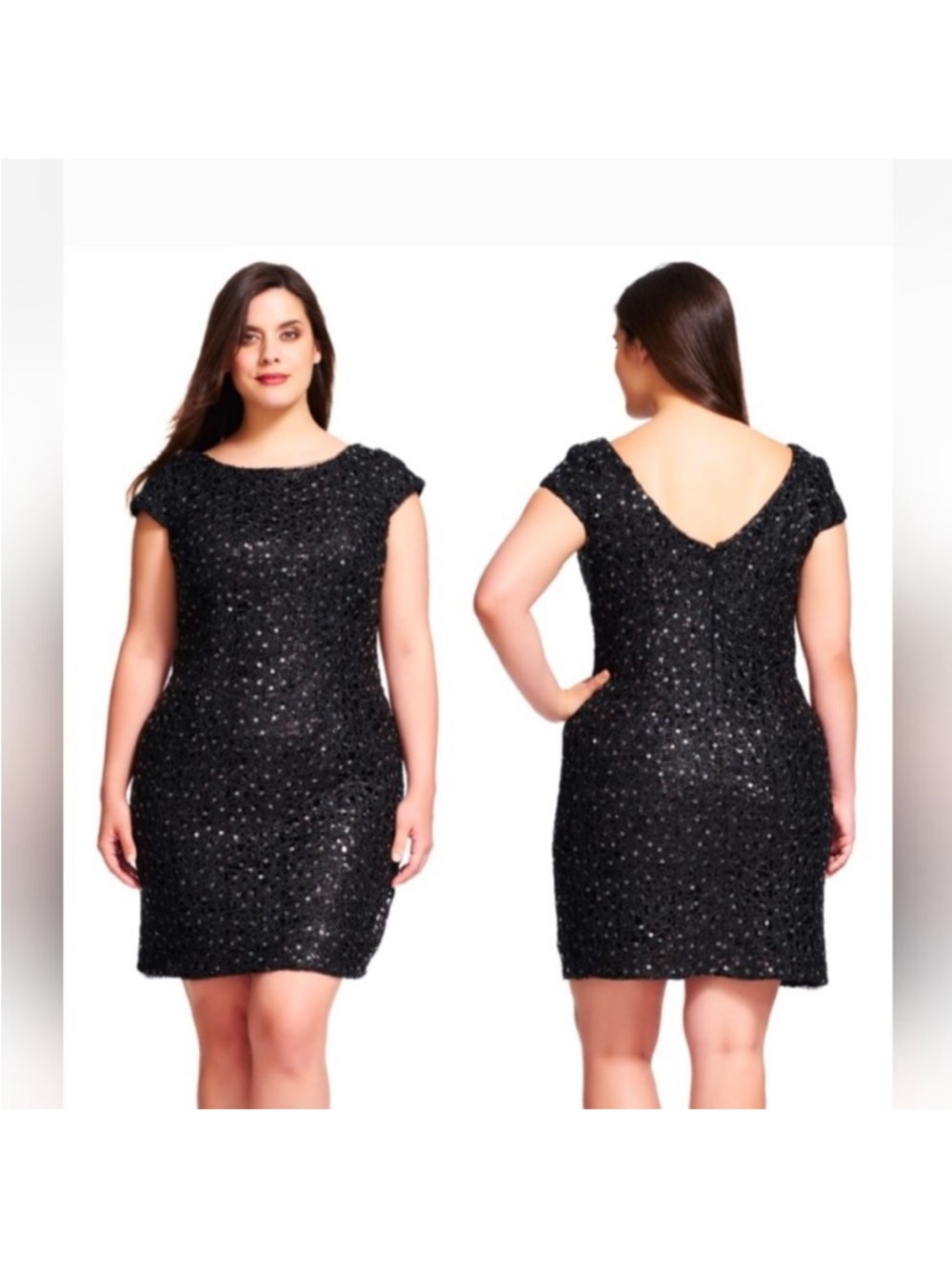 🔥Bundle 3 for $50🔥 Adrianna Papell Black Sequin Cap Sleeve Shift Dress PLUS SIZE - Picture 2 of 8